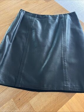 Women’s Black Leather Mini Skirt – Sleek A-Line Style